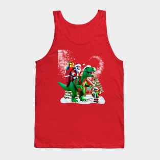 Santa Claus riding a dinosaur with gifts Tank Top